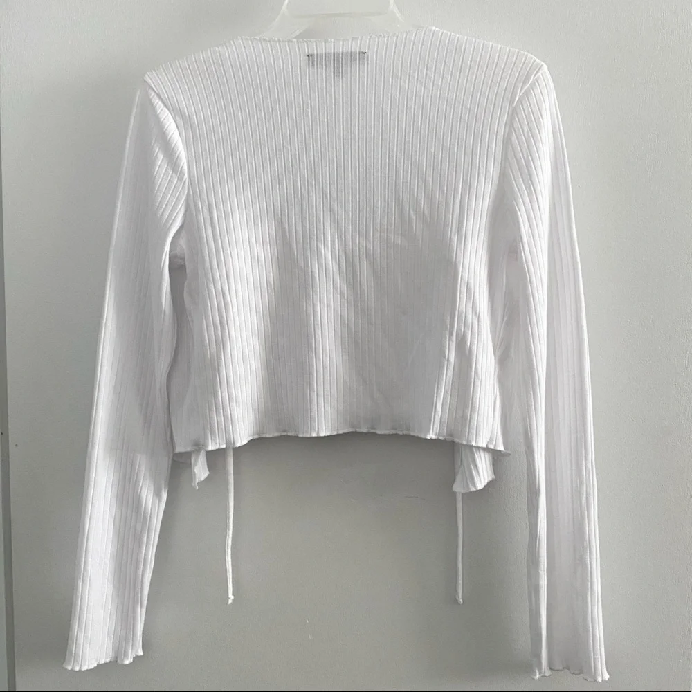 Mixed Threads (juniors) ribbed long sleeve cardi + cropped cami coord set, white - Picture 5 of 11